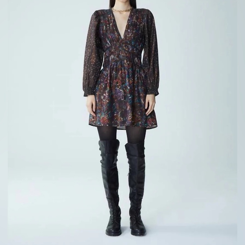 Maria Cher Jujuy Long Sleeve Mini Dress Black Dahlia XS S M NWT